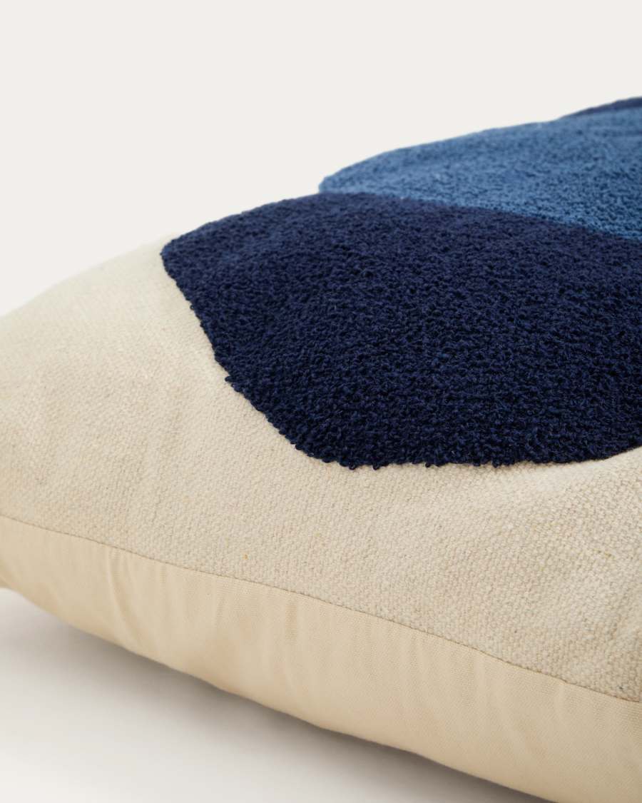 Tandani beige cotton floor cushion cover with blue elephant 70 x 70 cm