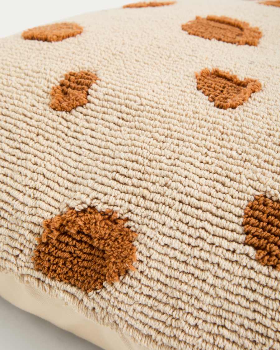 Tandani beige cotton floor cushion cover with orange cheetah design 70 x 70 cm