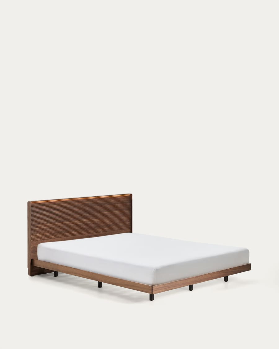 Norlen bed in walnut veneer with dark finish and LED light for 160 x 200cm mattress FSC Mix Credit UK adapter