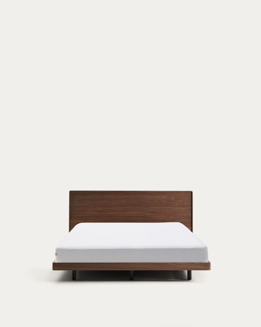 Norlen bed in walnut veneer with dark finish and LED light for 160 x 200cm mattress FSC Mix Credit
