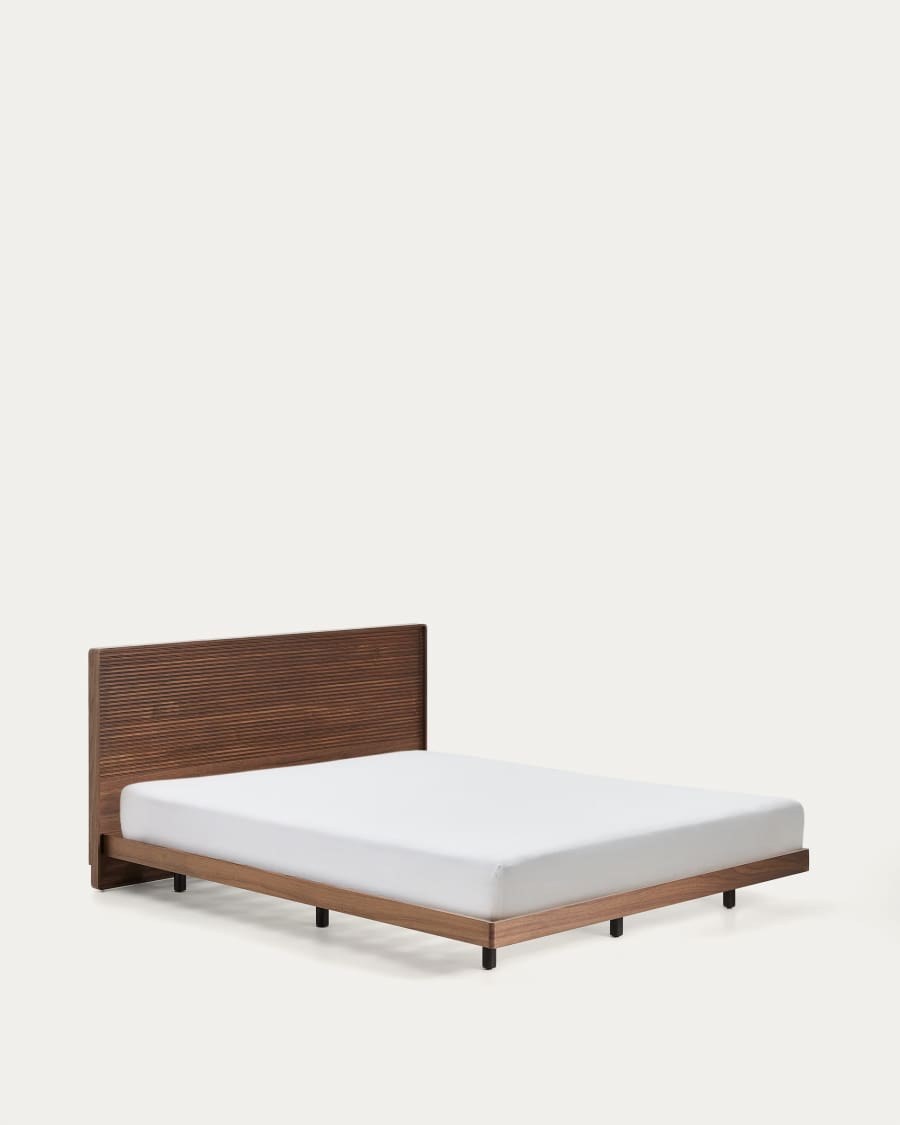 Norlen bed in walnut veneer with dark finish and LED light for 160 x 200cm mattress FSC Mix Credit