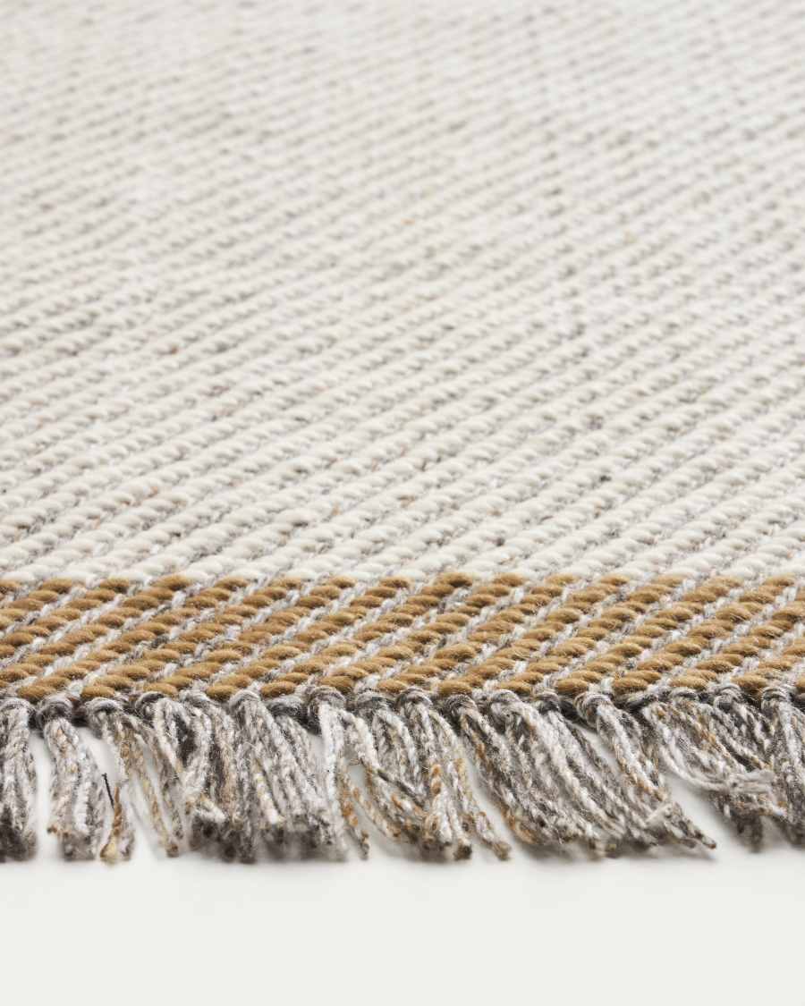 Wollteppich Brina mit Jacquard-Fischgrätmuster, beige, 230 x 160 cm