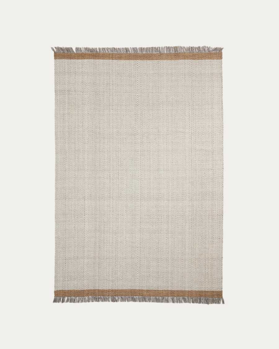Wollteppich Brina mit Jacquard-Fischgrätmuster, beige, 230 x 160 cm