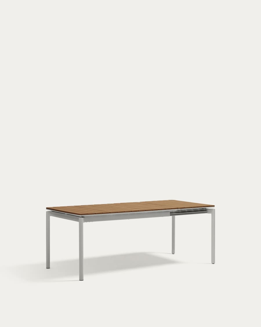 Canyelles outdoor extendable table in polywood and aluminium in light grey 140 (200) x 90cm