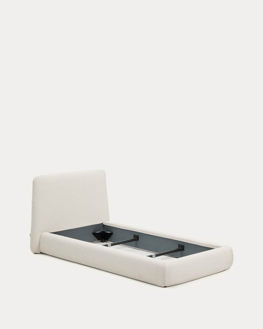 Martina bed with removable cover in ecru chenille for mattress 90 x 200cm