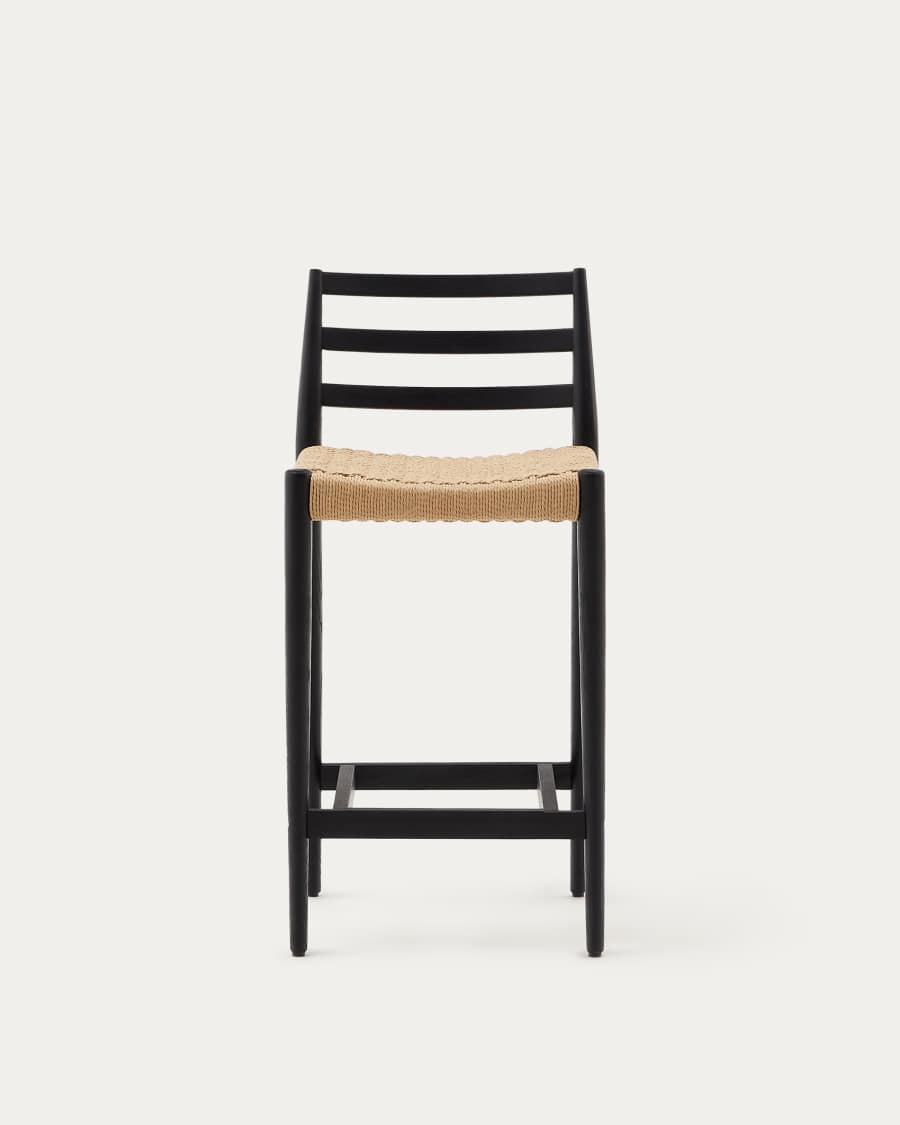 Analy stool with a backrest in solid oak wood in a black finish and rope cord seat, 70 cm, FSC 100%