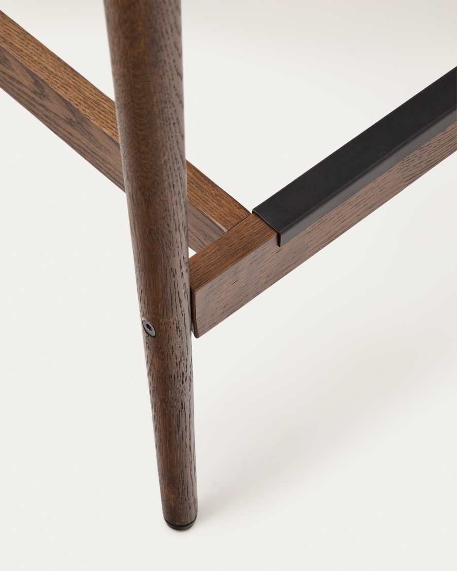 Sgabello Analy con schienale in legno massello di rovere con finitura in noce e seduta in corda da 70 cm FSC 100%