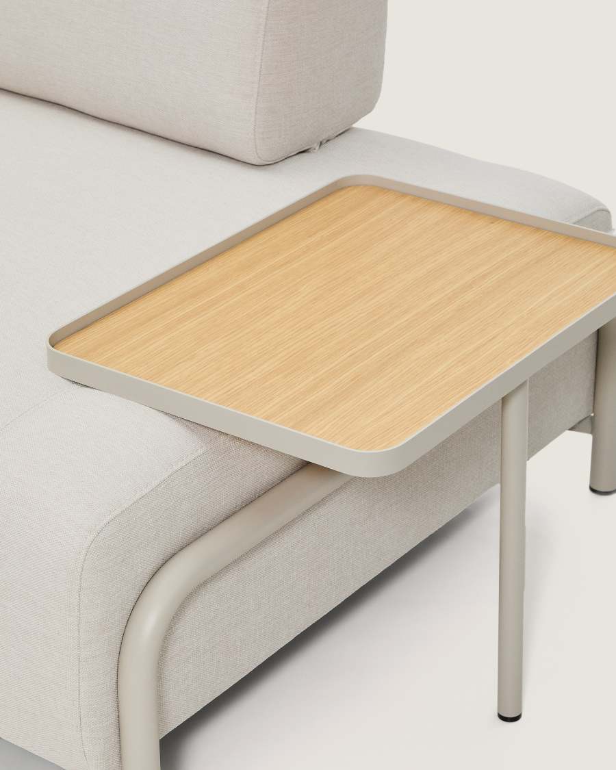 Divano Compo 2 posti in ciniglia écru, vassoio grande con impiallacciatura in rovere e struttura in metallo beige 200 cm FSC Mix Credit