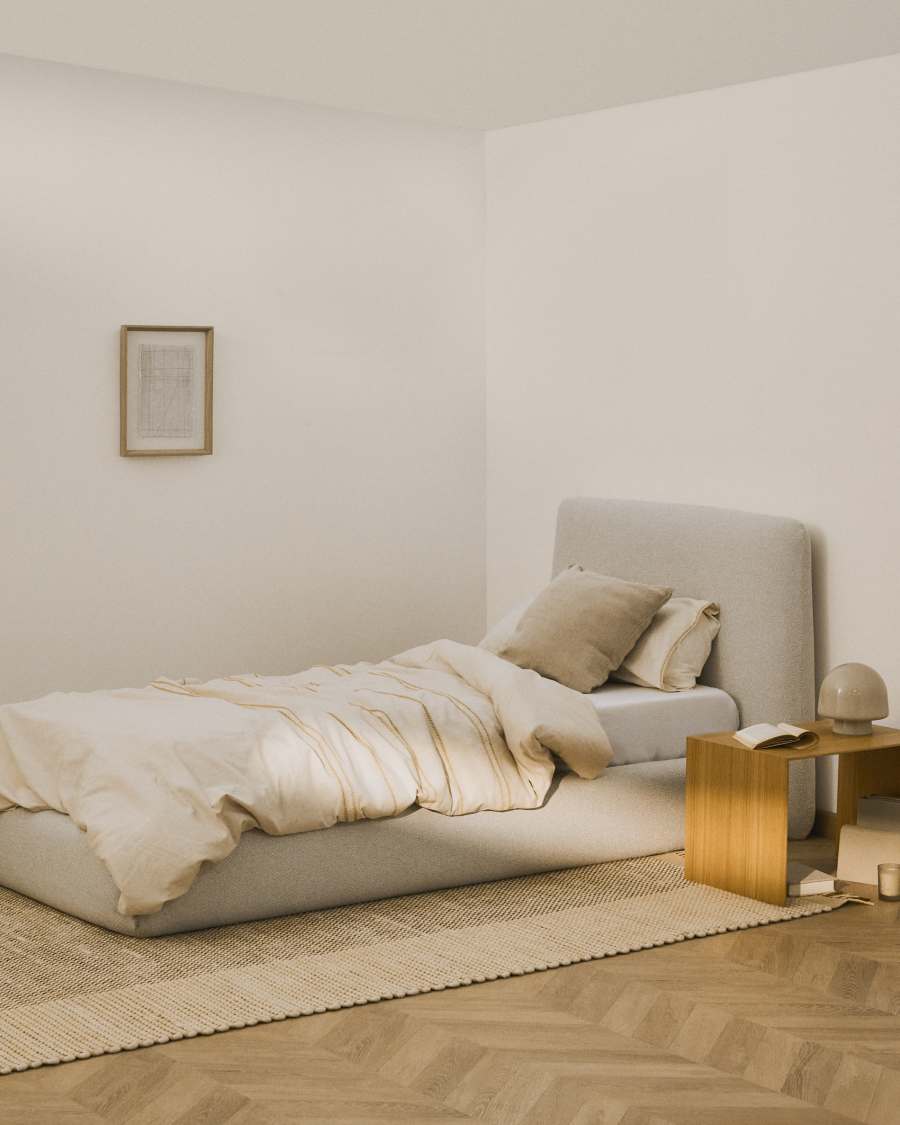 Martina bed with removable cover in ecru chenille for mattress 90 x 200cm