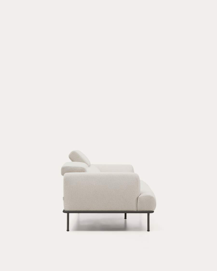 Aurum 3-zitsbank van ecru chenille met verstelbare hoofdsteun en matgrijze metalen basis 234 cm FSC Mix Credit
