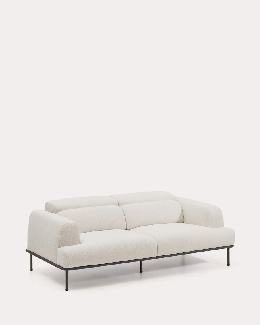 Aurum 3-zitsbank van ecru chenille met verstelbare hoofdsteun en matgrijze metalen basis 234 cm FSC Mix Credit