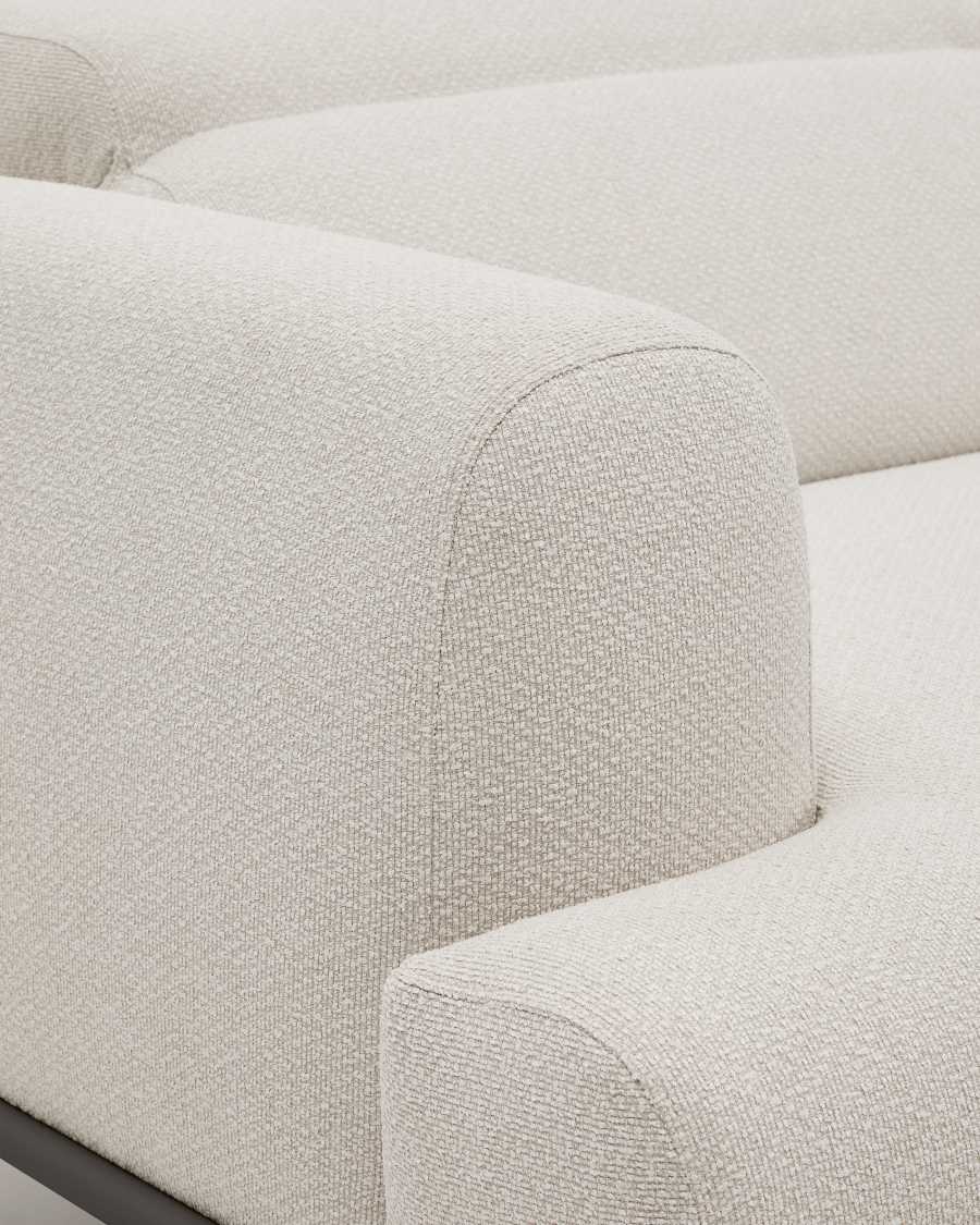 Aurum 3-zitsbank van ecru chenille met verstelbare hoofdsteun en matgrijze metalen basis 234 cm FSC Mix Credit