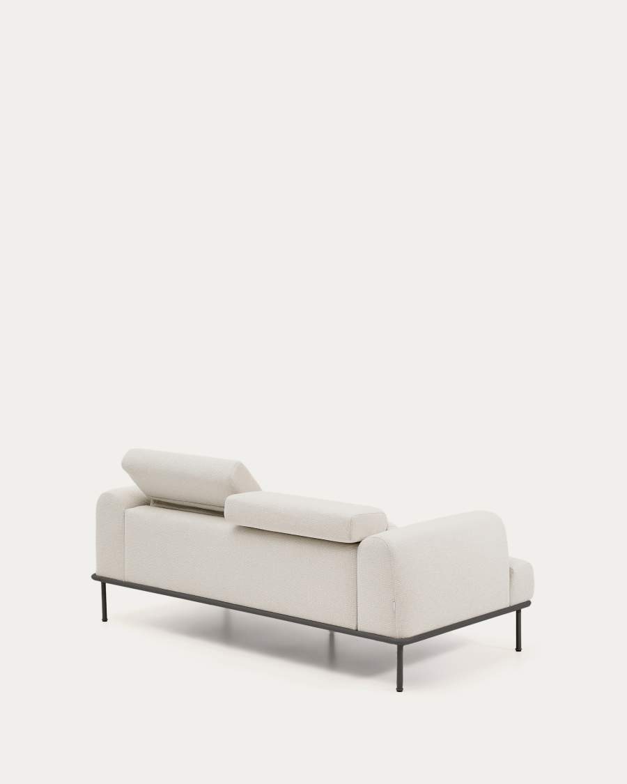2-Sitzer-Sofa Aurum aus ecrufarbener Chenille mit verstellbarem Kopfteil und mattgrauer Metallbasis 214 cm FSC Mix Credit