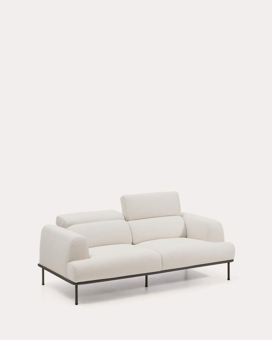 2-Sitzer-Sofa Aurum aus ecrufarbener Chenille mit verstellbarem Kopfteil und mattgrauer Metallbasis 214 cm FSC Mix Credit