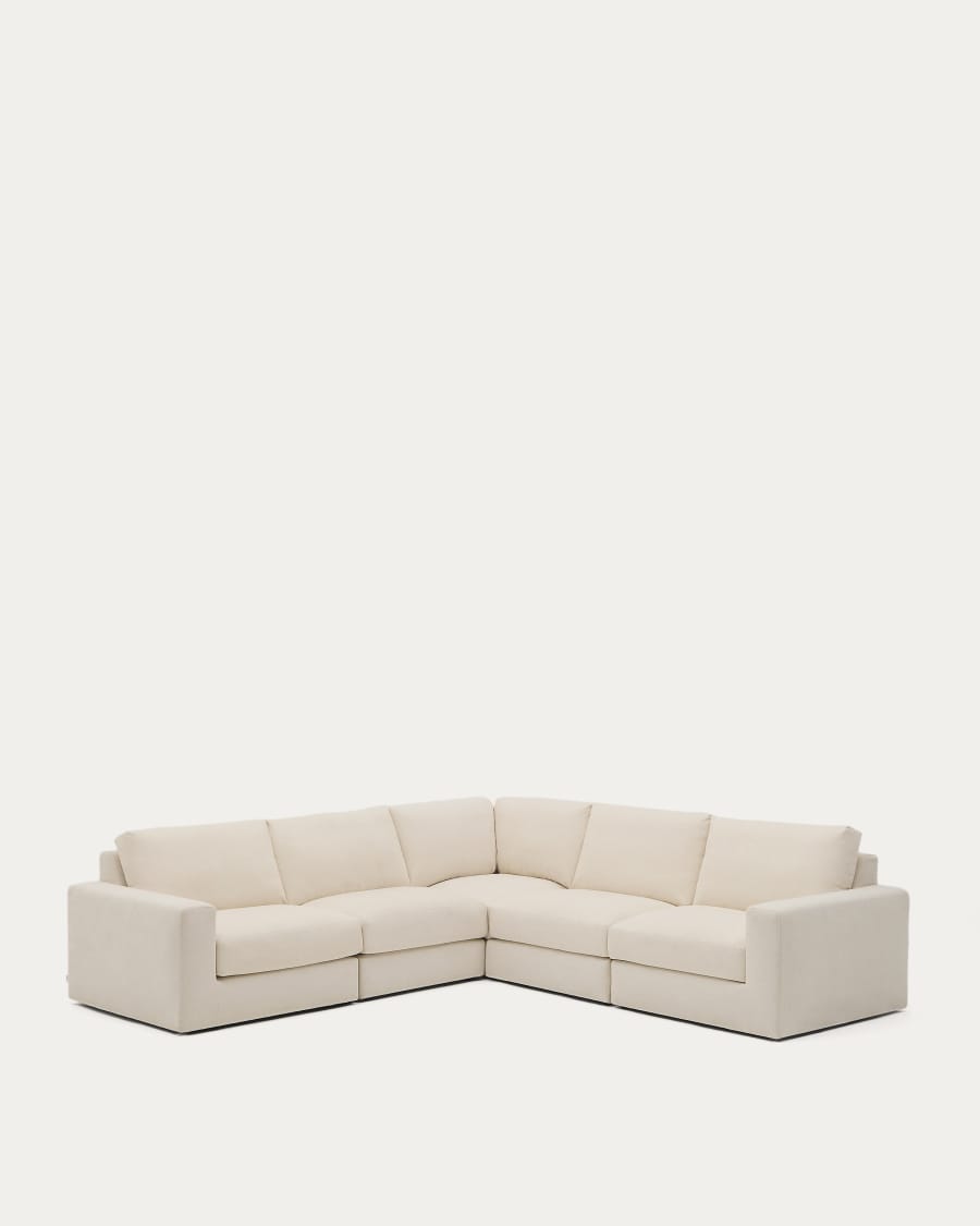 Alea 5-seater modular corner sofa with removable cover in ecru chenille 310 x 310cm