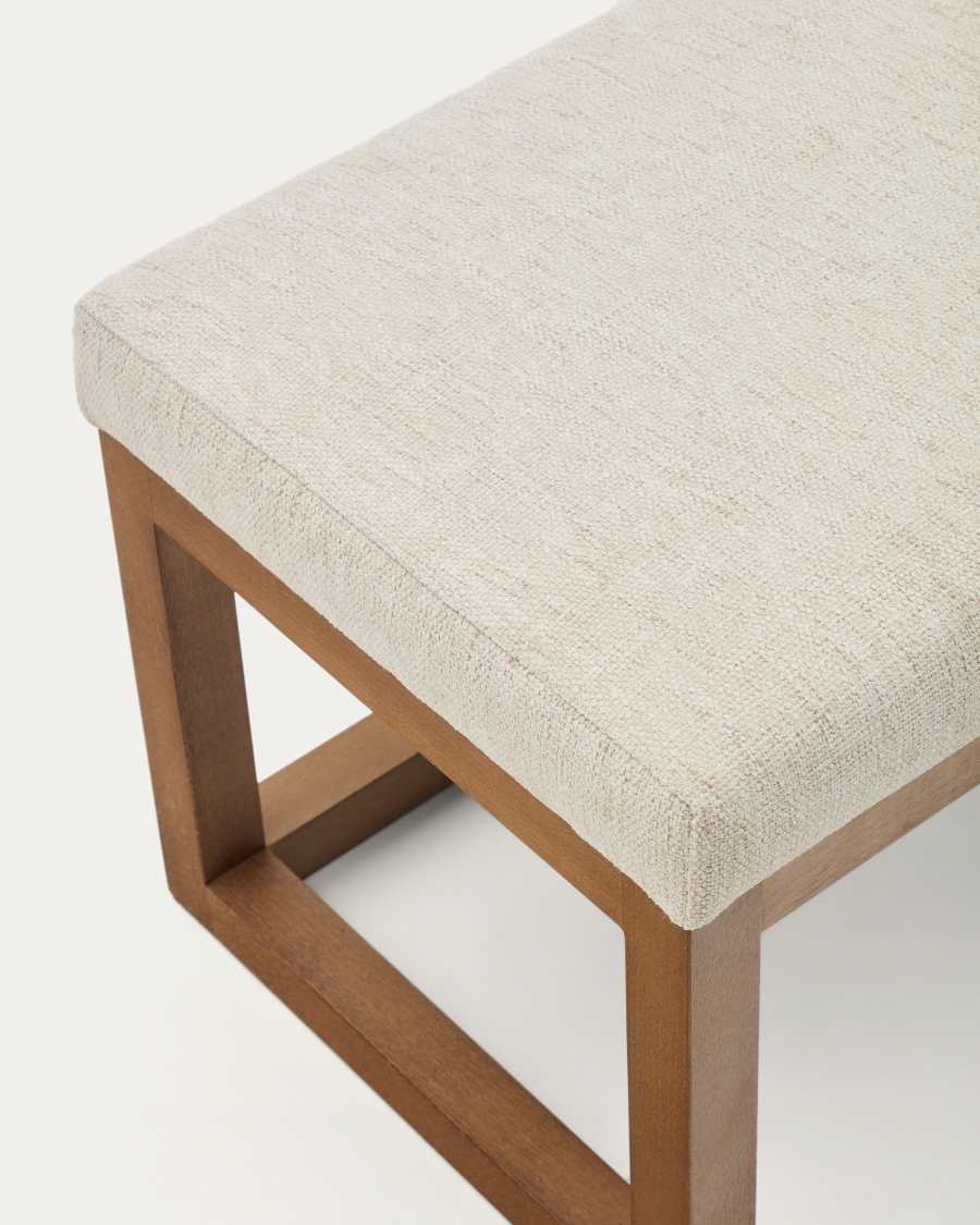 Loya bench in beige chenille and beech wood with walnut-coloured finish 128cm