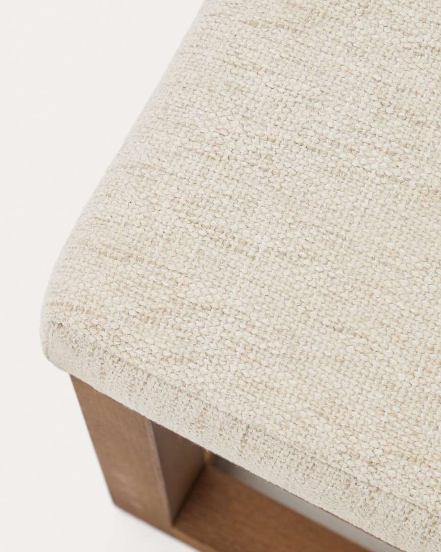 Loya bench in beige chenille and beech wood with walnut-coloured finish 128cm