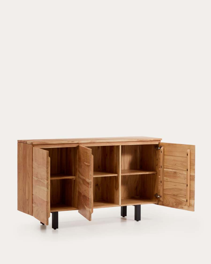 Aparador Uxue 3 portes de fusta massissa d'acàcia amb acabat blanquejat 150x8 cm