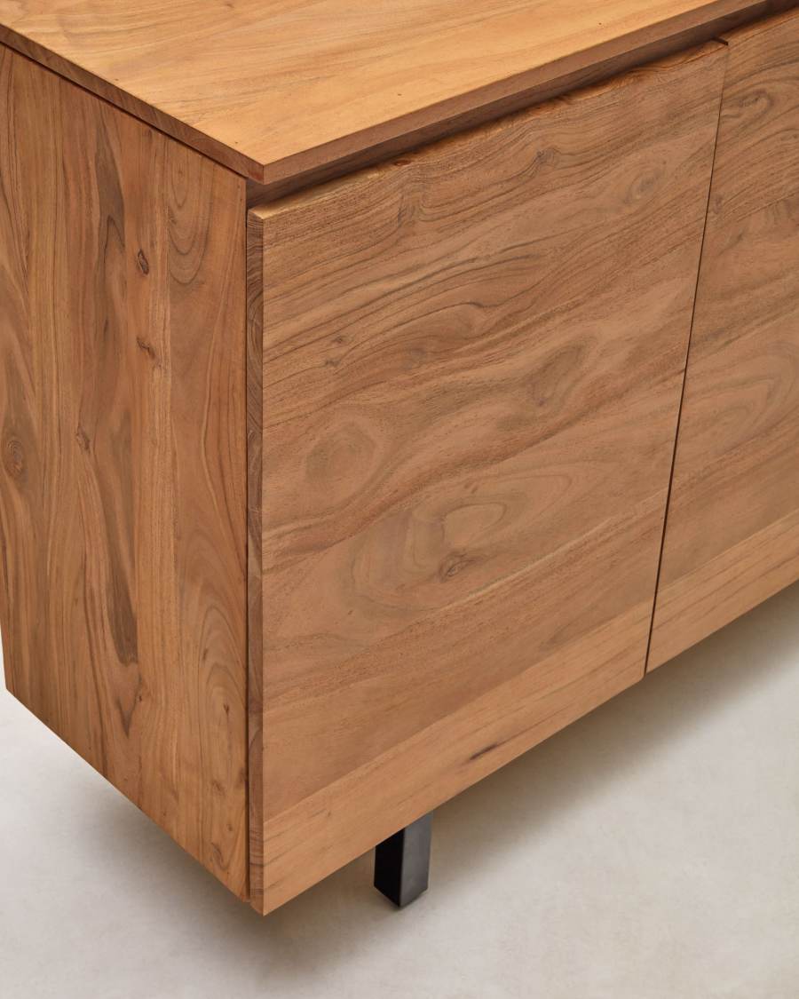 Mobile TV Uxue a 3 ante in legno massiccio di acacia con finitura sbiancata 150 x 58 cm