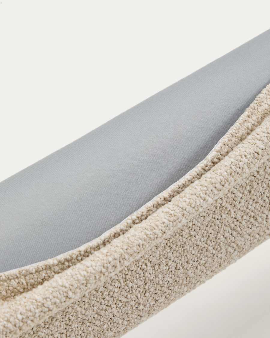 Odina ecru bouclé bed with removable cover and solid ash wood legs with walnut finish for 160 x 200cm mattress