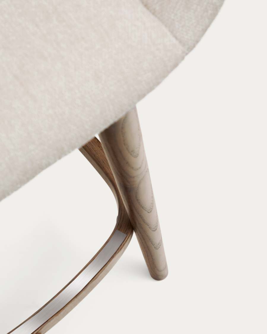 Konna stool in beige and solid ash wood legs in a dark finish, 65 cm
