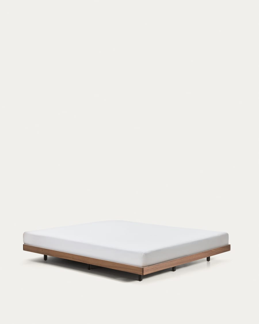 Norlen bed base in walnut veneer with dark finish for 160 x 200cm mattress FSC Mix Credit