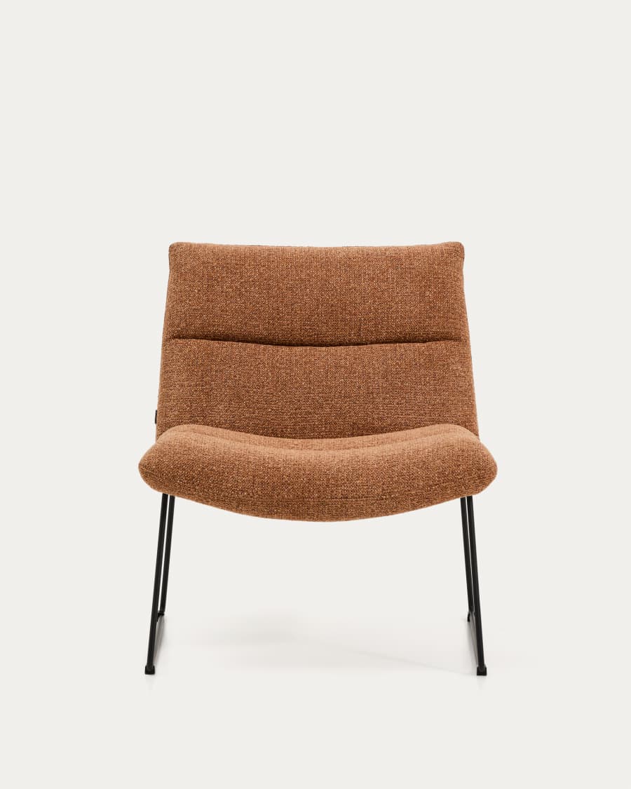 Asen terracotta chenille armchair with black steel legs FSC 100%