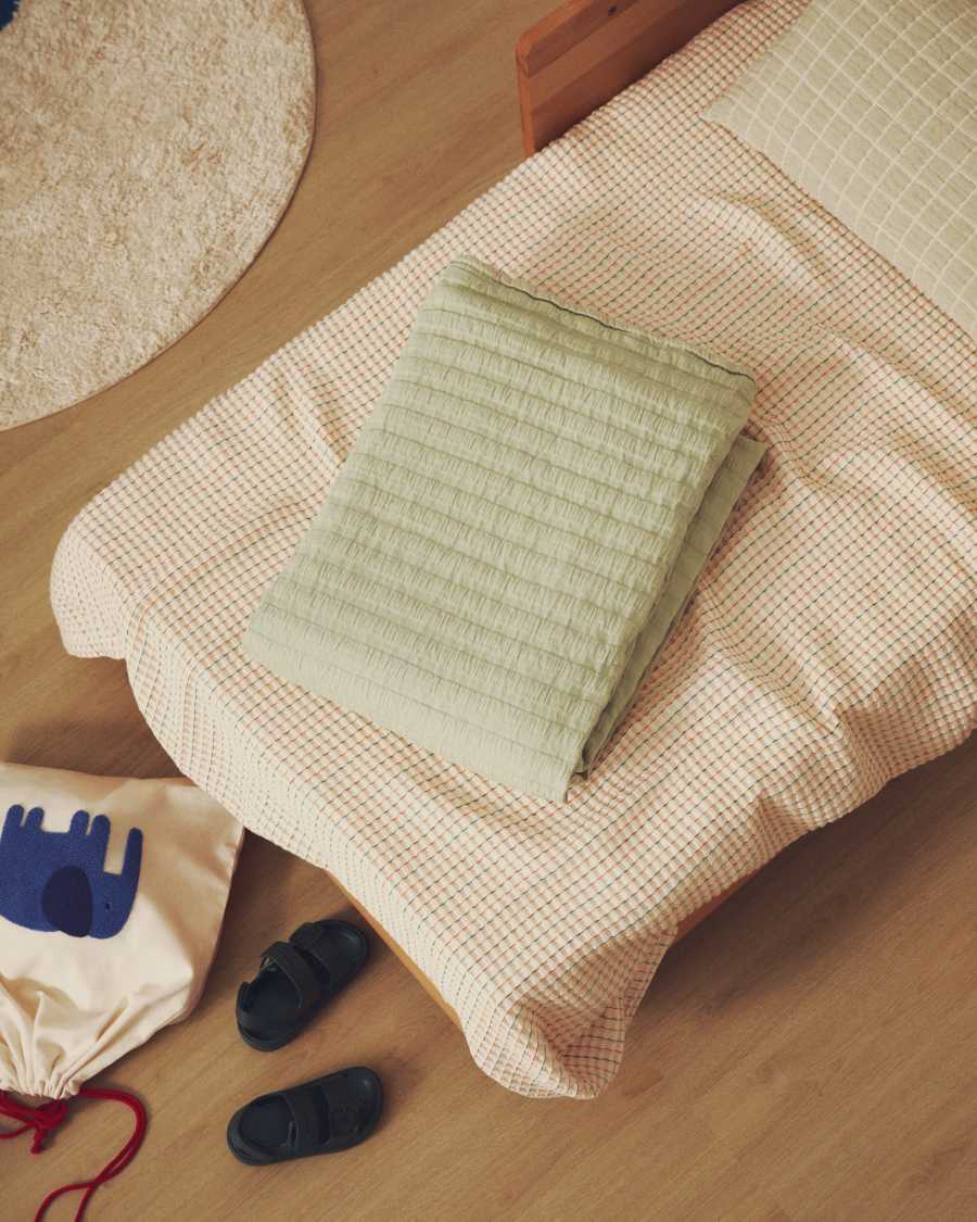 Κλινοσκεπάσματα Rilune 100% βαμβακερά με ανάγλυφο ανοιχτό πράσινο ριγέ εφέ για κρεβάτι 90 εκ