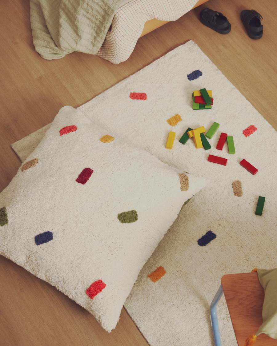 Epifania floor cushion cover 100% white cotton with multicolour dots