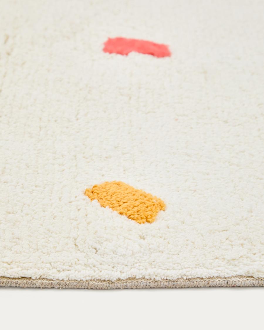 Teppich Epifania aus 100 % Baumwolle in Weiß mit bunten Punkten 90 x 150 cm