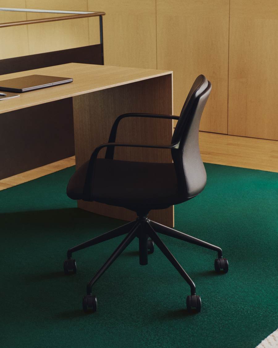 Nerlan desk chair in black faux leather with a black aluminium frame