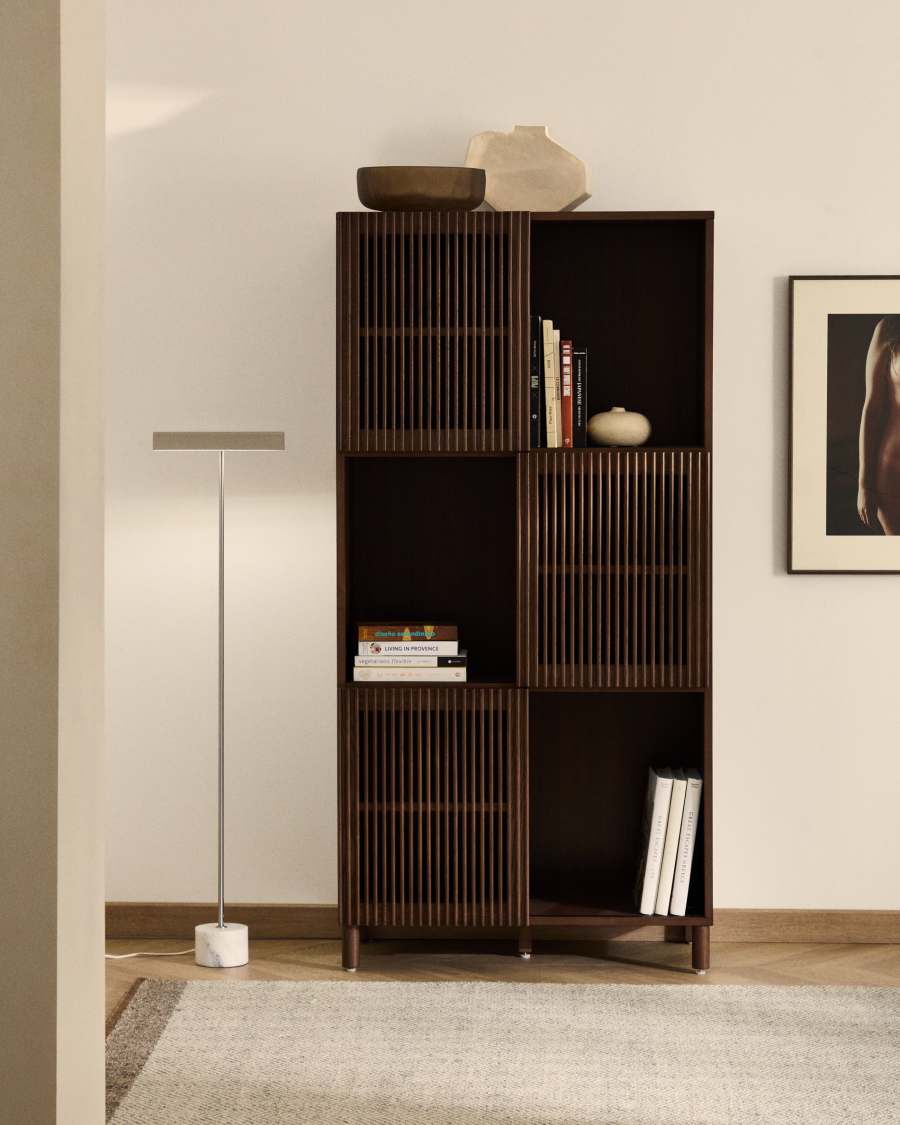 Beyla shelf unit in ash veneer and solid ash wood with walnut finish 84.5 x 170cm FSC 100%