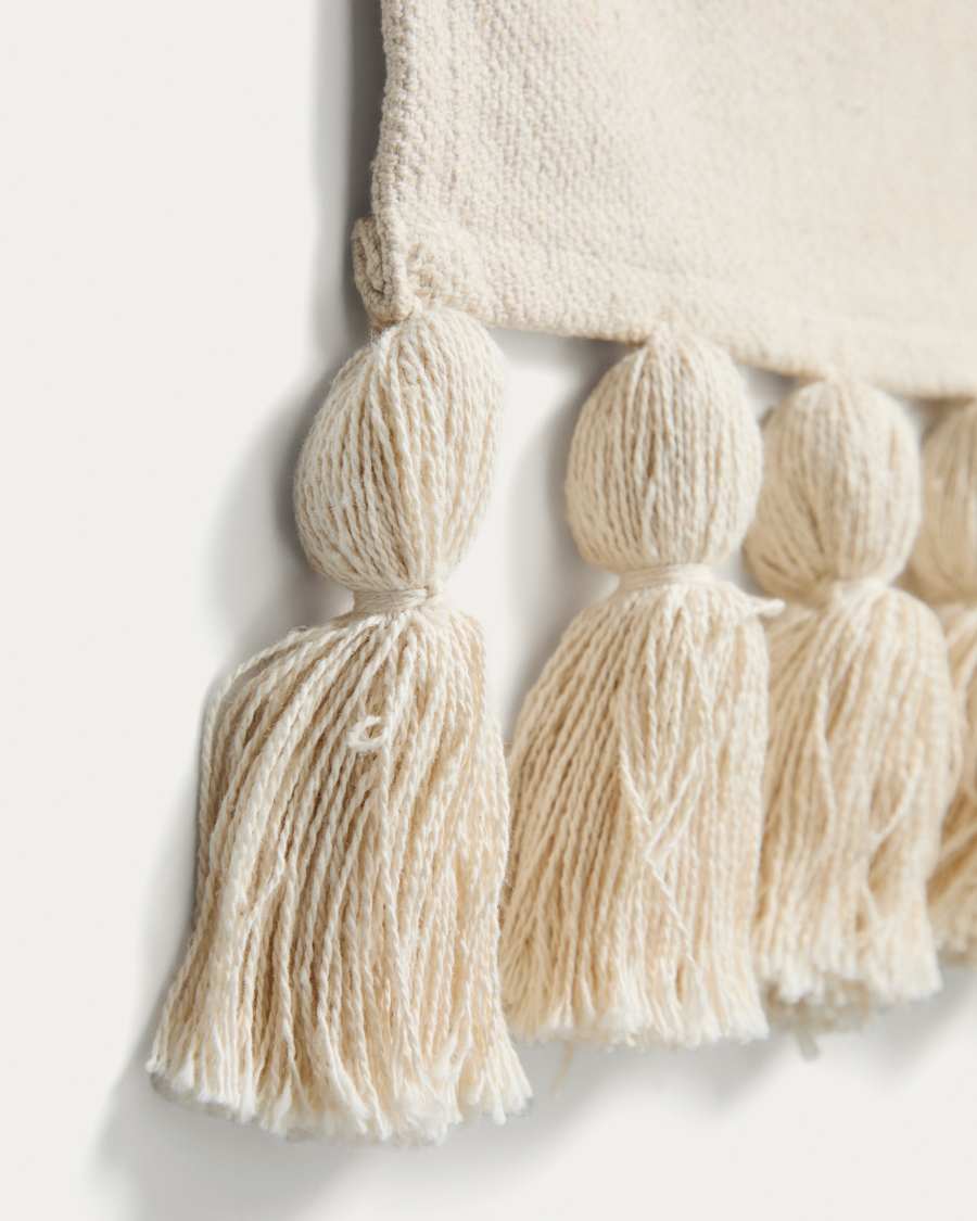 Tandani beige cotton wall tapestry with multicoloured letters and fringing 40 x 50cm