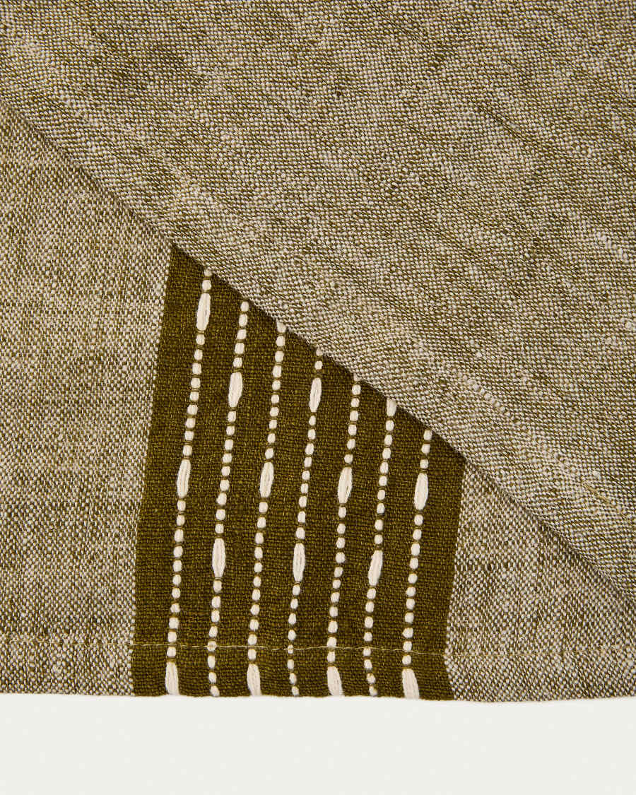 Set Calena de 2 manteles individuales 100% lino jacquard con raya central verde 35 x 50 cm