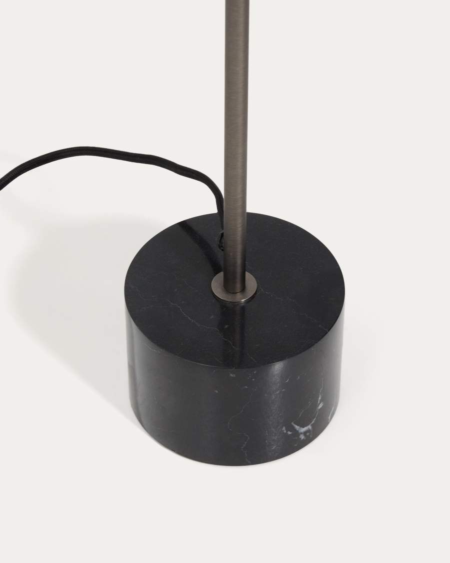 Piantana Lynor in acciaio spazzolato con base in marmo nero