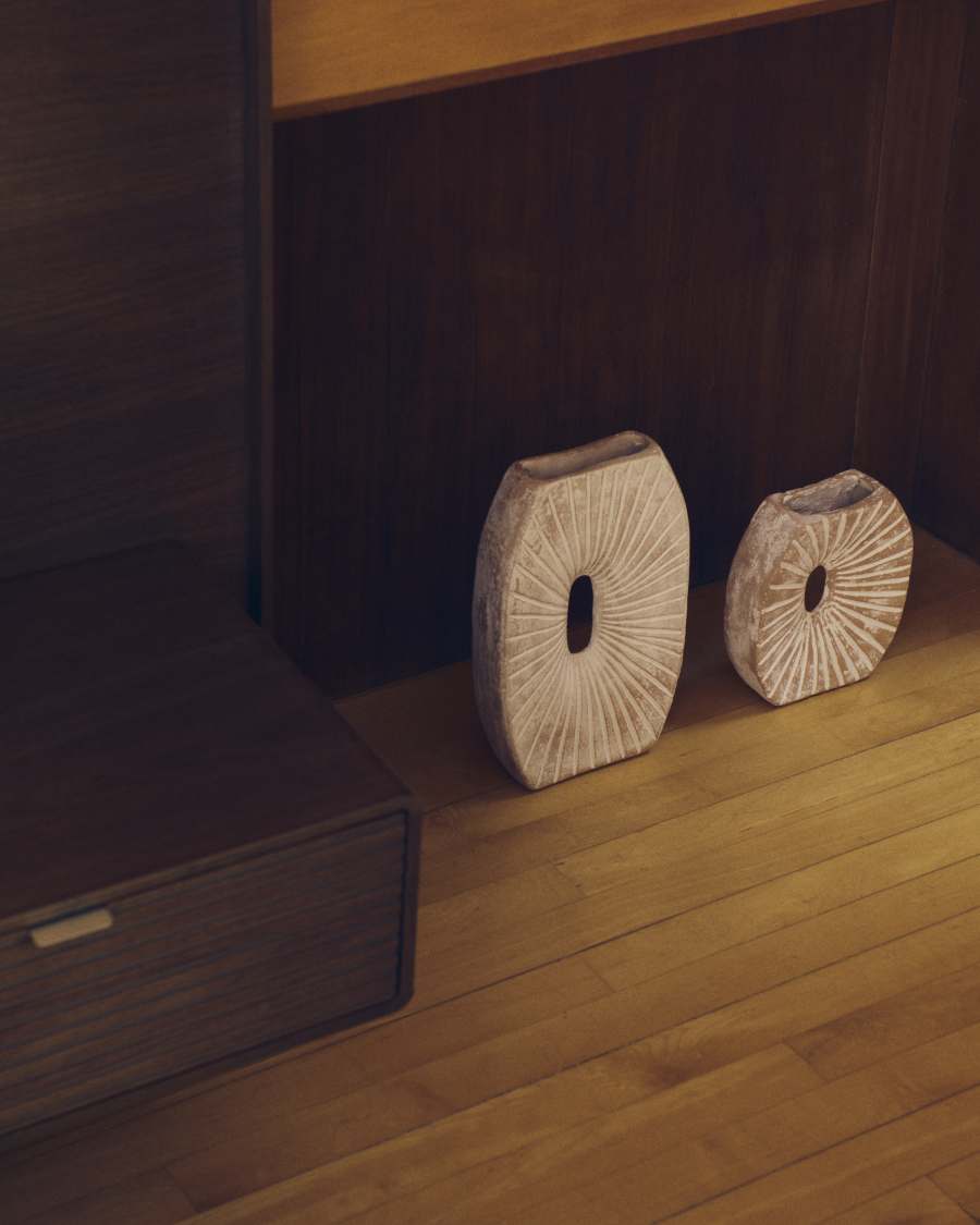 Vase Valura aus Pappmaché in Rosa und Beige 21 cm