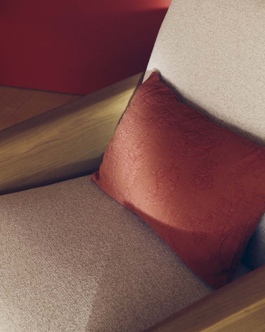 Velina cushion cover in red washed linen jacquard with floral design 30 x 50 cm