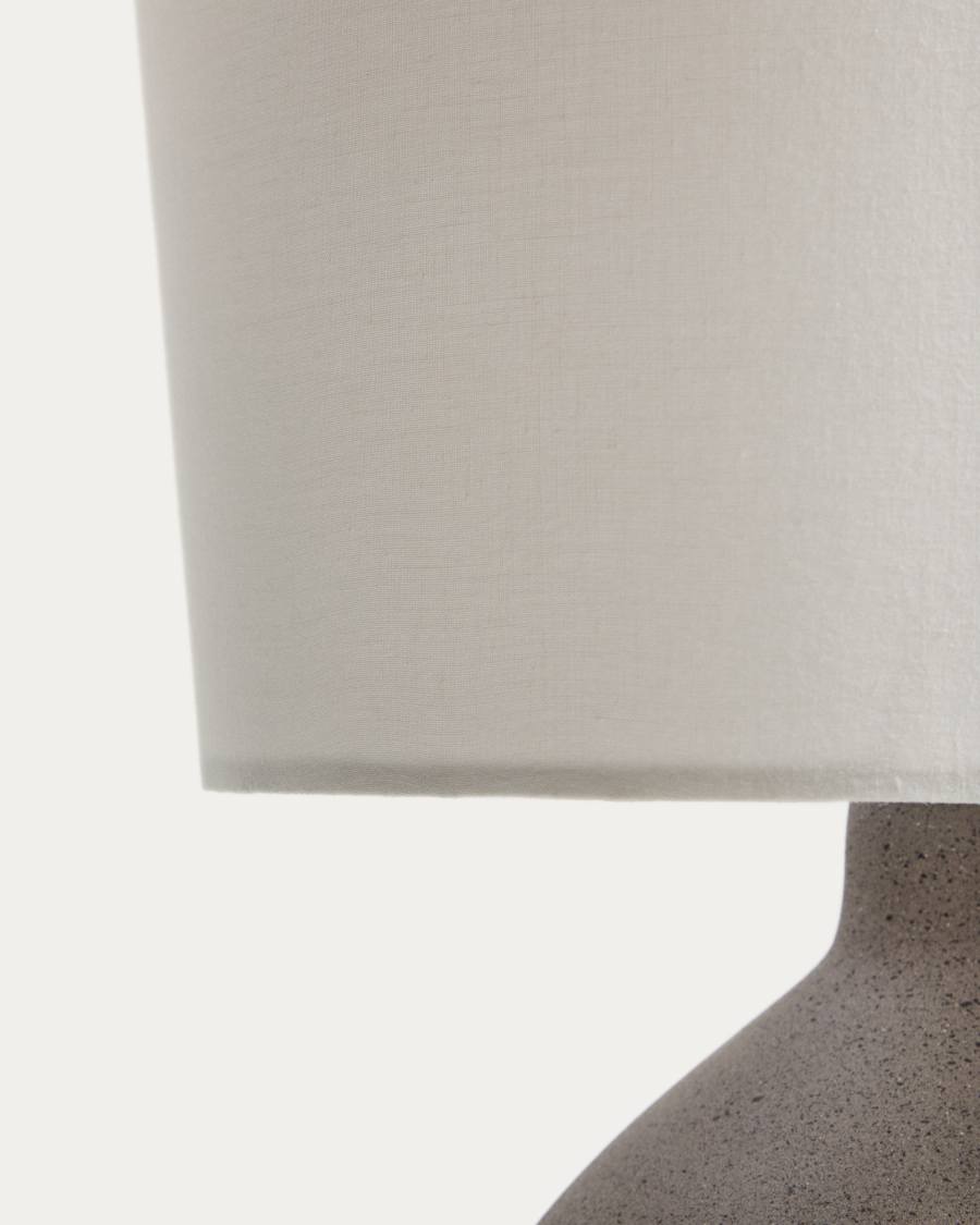 Viona large table lamp with textured stone effect and cotton lampshade UK adapter