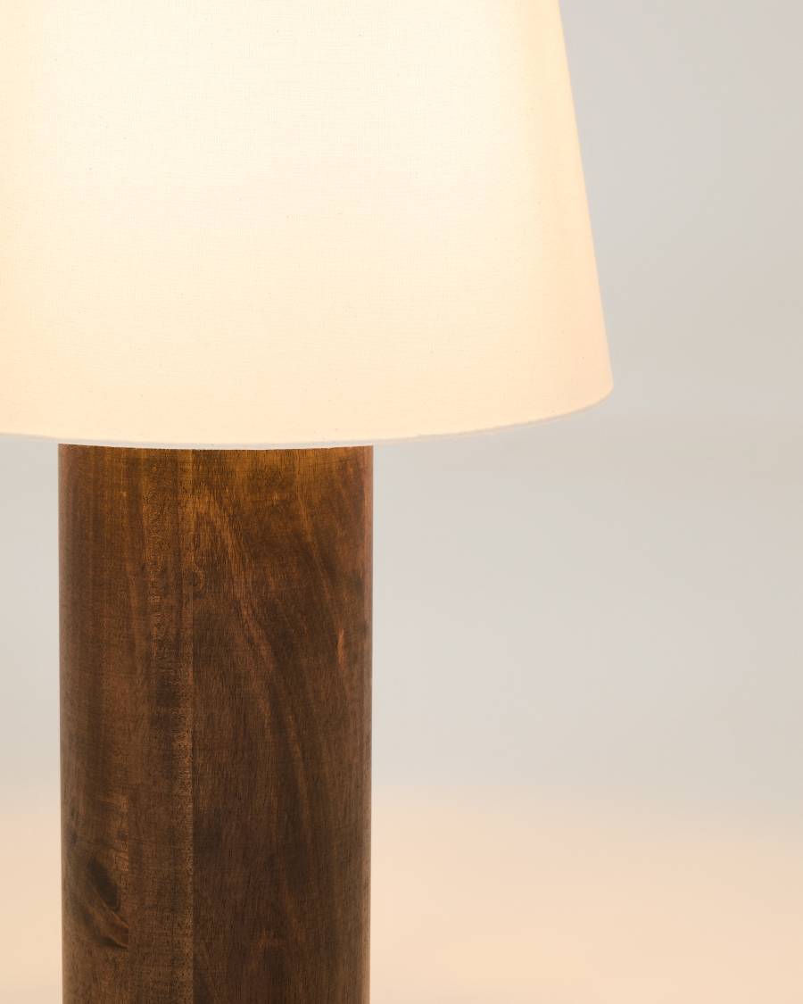 Marga floor lamp made from solid rubber wood with dark finish UK adapter