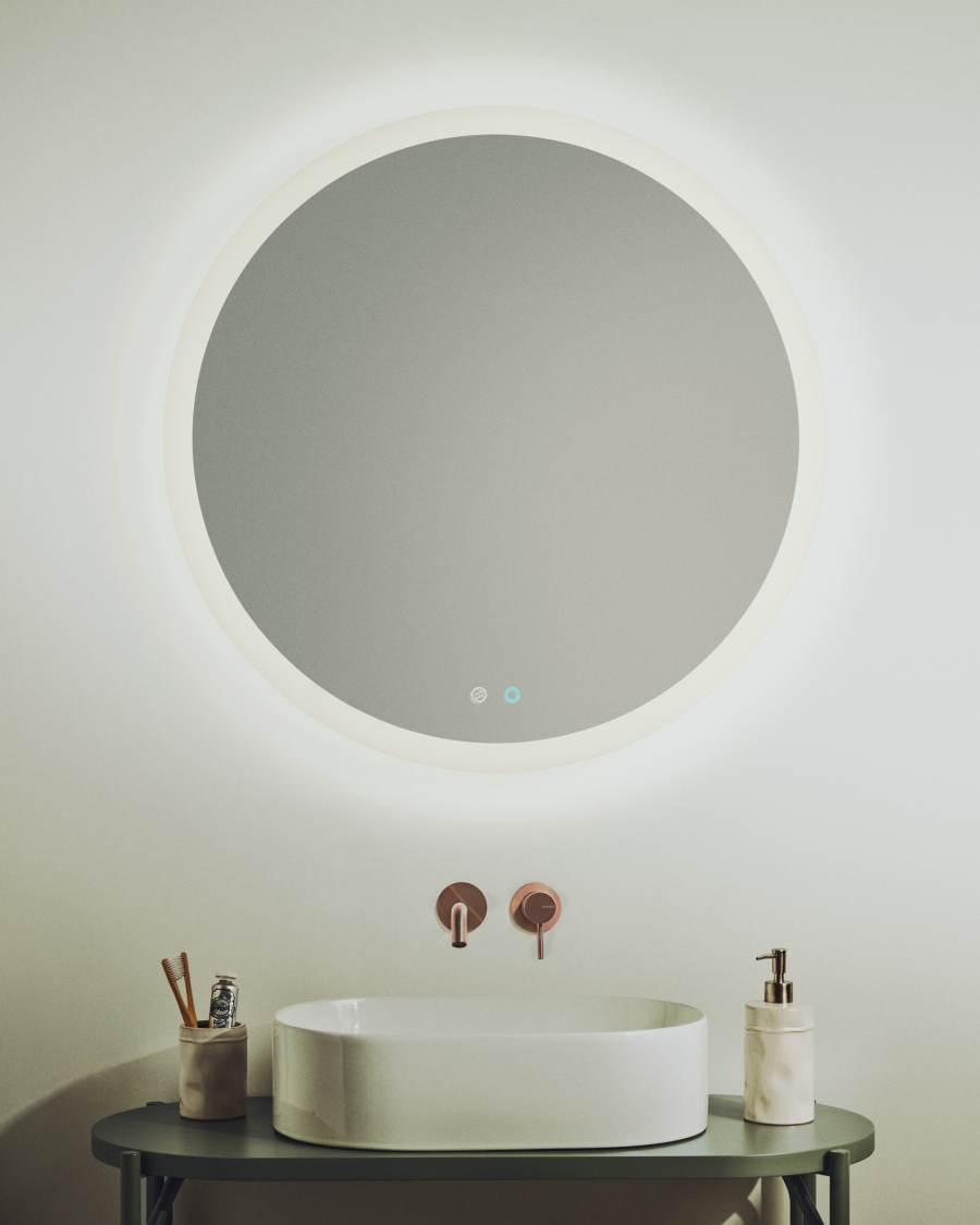 Miroir rond Mervi pour salle de bains avec éclairage LED et traitement antibuée Ø 60 cm