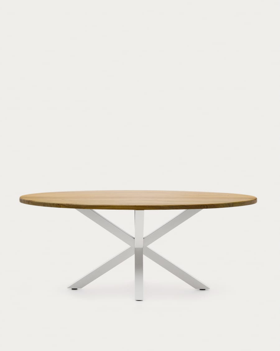 Argo oval table in solid acacia wood and steel legs with white finish Ø 200 x 100 cm