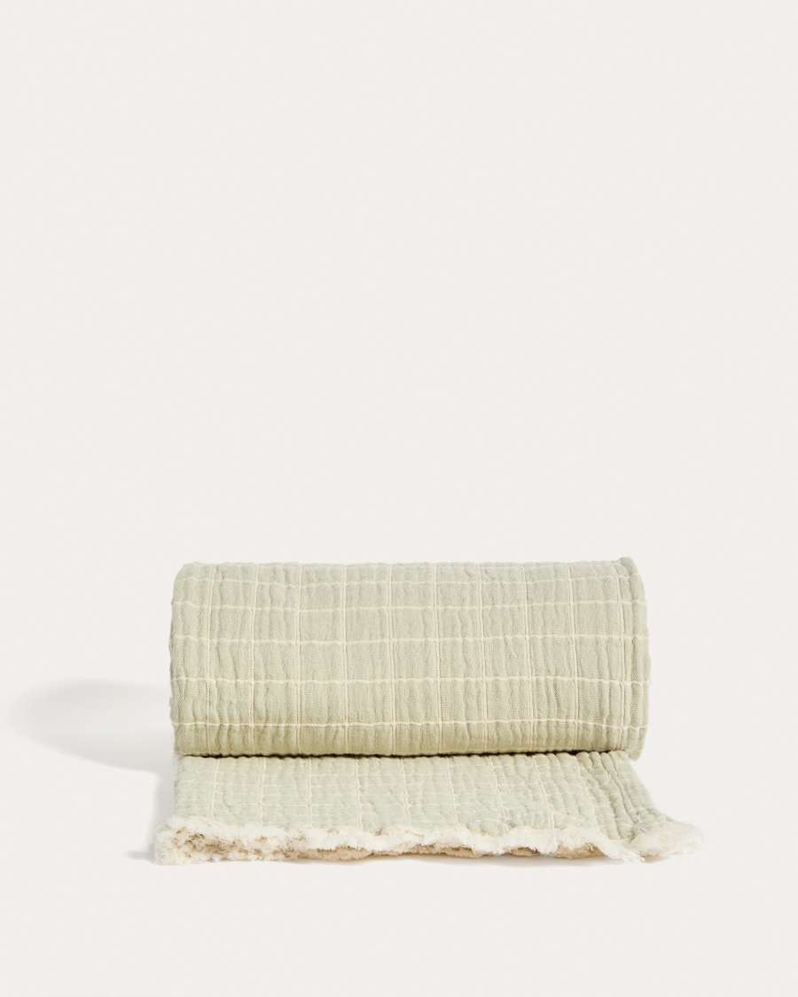 Coperta Tivaro 100% cotone jacquard a quadri verde chiaro, doppia faccia 130 x 170 cm