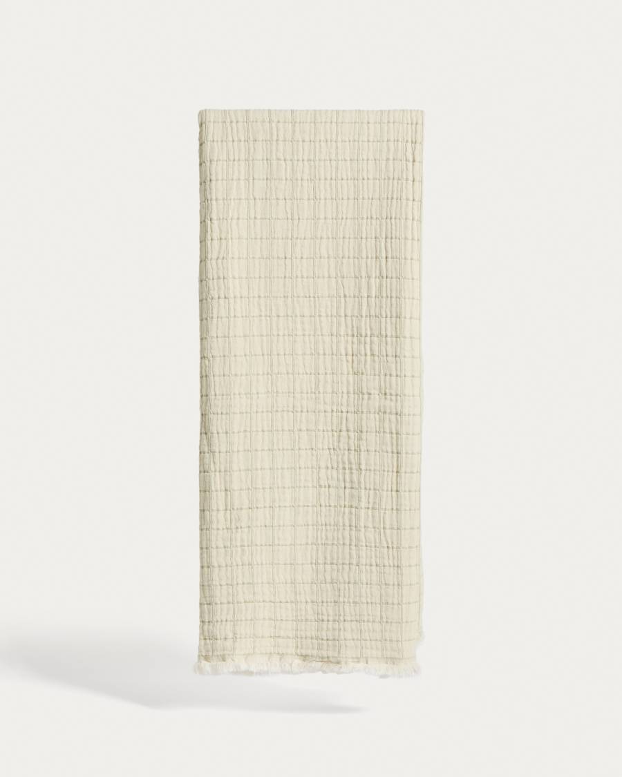 Coperta Tivaro 100% cotone jacquard a quadri verde chiaro, doppia faccia 130 x 170 cm