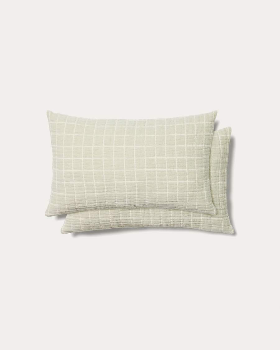 Tivaro set of 2 100% cotton jacquard cushion covers in a light green checkered design 30 x 50 cm