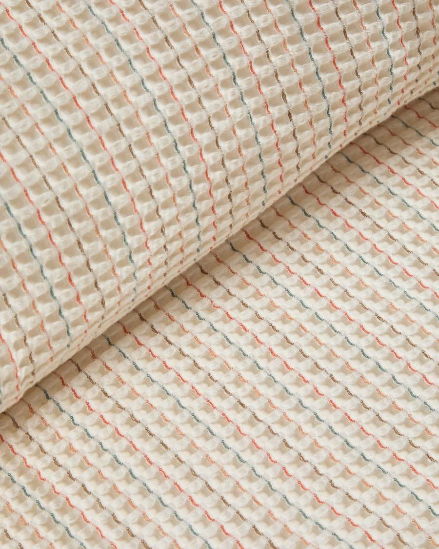 Wufy 100% cotton waffle bedspread in multicolour stripe for convertible cot