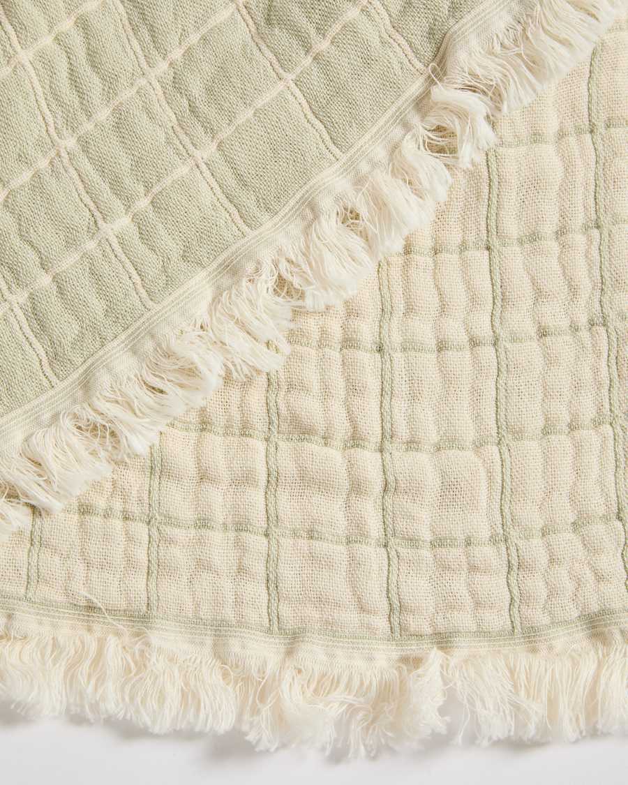 Coperta Tivaro 100% cotone jacquard a quadri verde chiaro, doppia faccia 130 x 170 cm