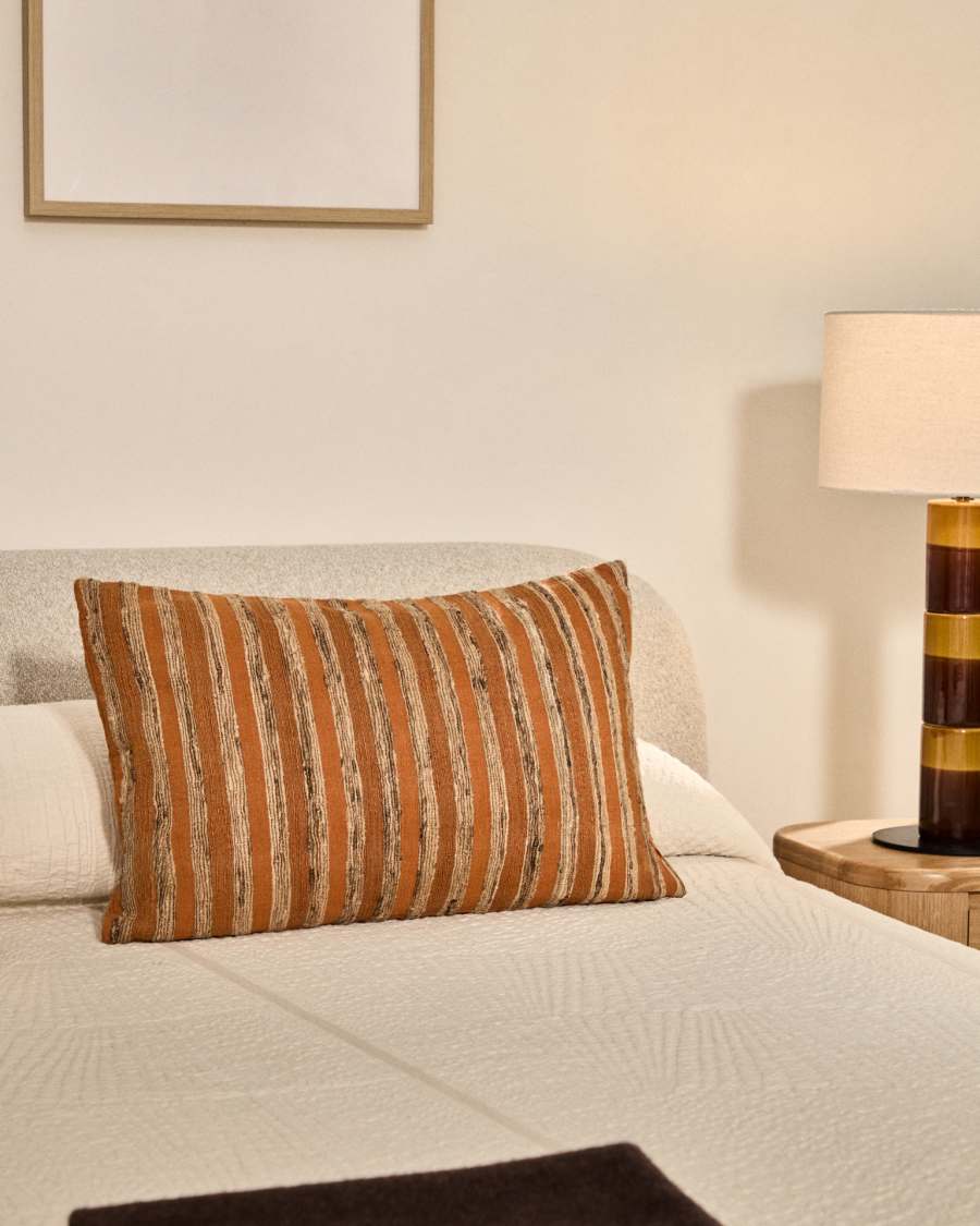 Dorevi orange striped silk blend jacquard cushion cover 40 x 60cm
