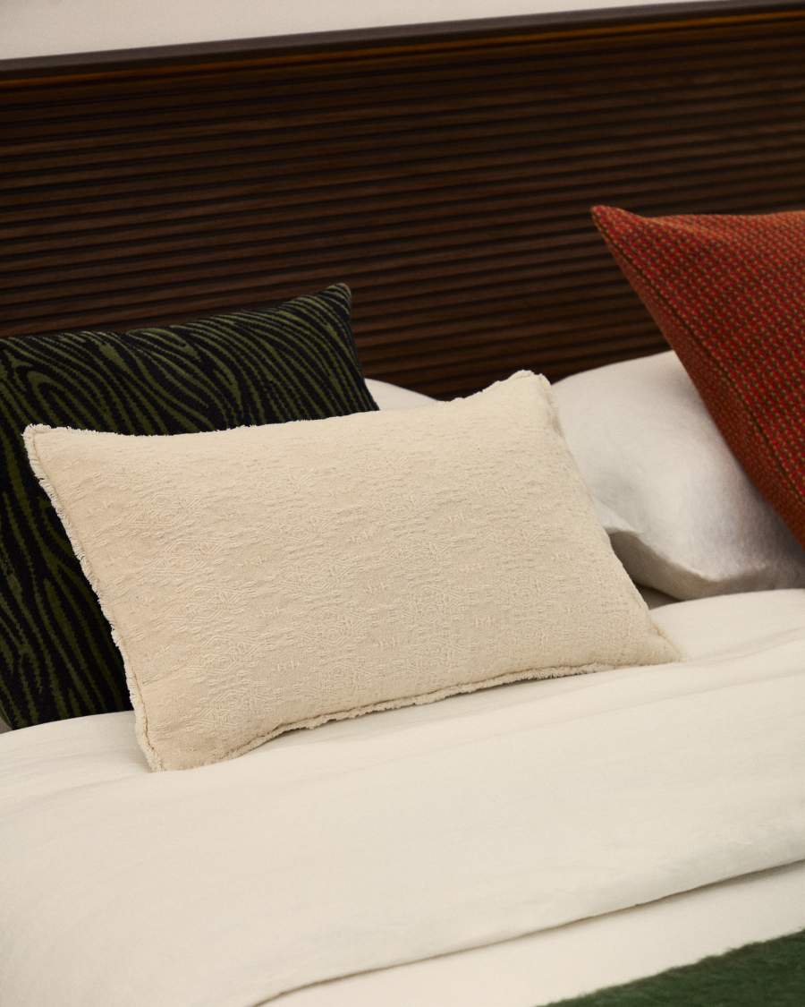 Narela cushion cover in natural jacquard cotton and viscose 50 x 30 cm