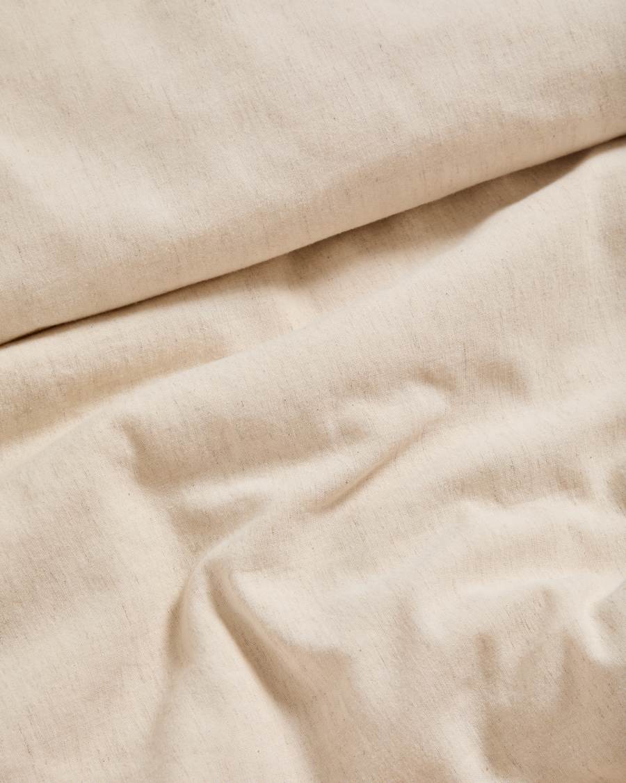 Virelda duvet cover and pillowcase set in beige cotton and linen with embroidered detail for 180cm bed