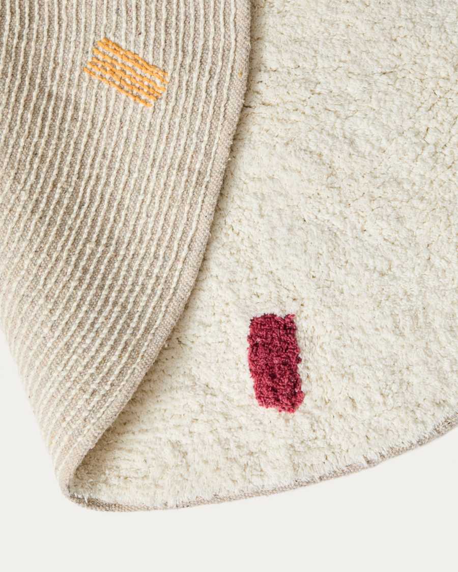 Epifania round rug 100% cotton white with multicoloured dots Ø 120 cm